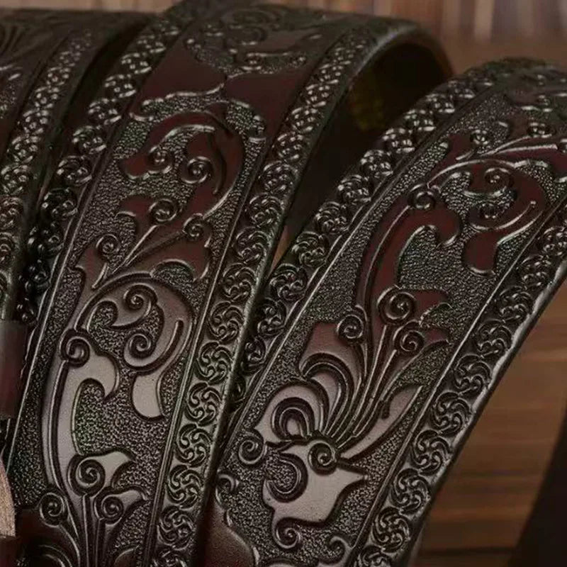 Men's Retro Embossed Leather Belt, European & American Cross-border Style